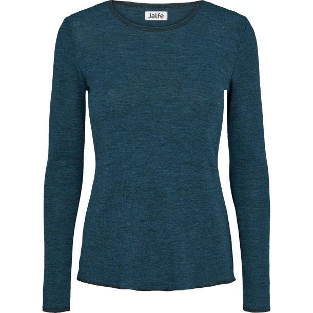 Basis bluse i petrol melange i fint merino uld fra Jalfe 