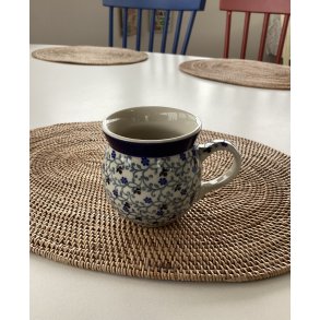 Kop i polsk keramik med bl� blomster 