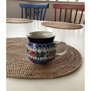 Kop i polsk stent�j med farverige blomster 