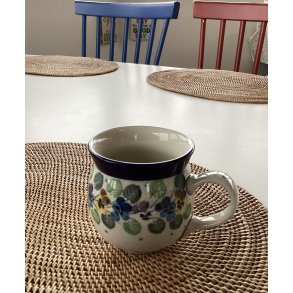 Kop 0,2 L i polsk keramik stent�j med bl� og gr�nne blomster