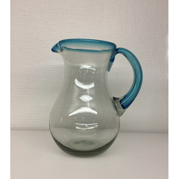 To liters kande i mundbl�st mexicansk glas turkis kant