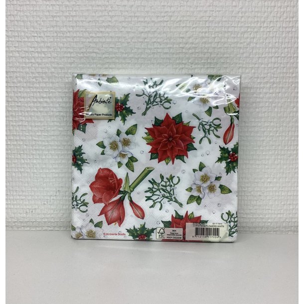 Hvide servietter med jule smukke blomster