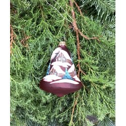 R�d glas juleklokke med vinterlandskab