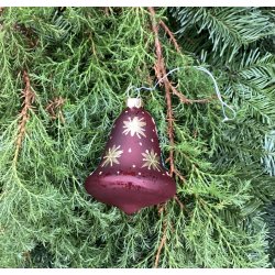 R�d glas juleklokke med vinterlandskab