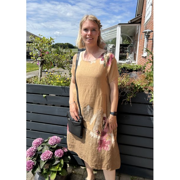 Hr kjole med kort rme og jersey i siderne