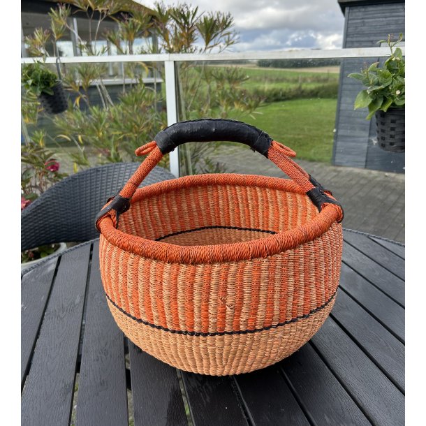 Orange Bolga Basket med gedeskinds hndtag