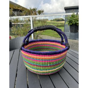 Stribet Bolga Basket med gedeskinds hndtag