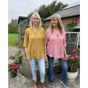 Hr bluse med stor knap