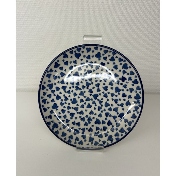 Frokost tallerken i polsk keramik med bl hjerter