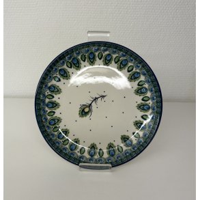 Frokost tallerken i polsk keramik med pfugle fjer