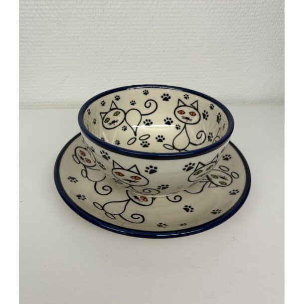 Tallerken og skl i  polsk keramik med katte