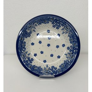 Dyb tallerken i polsk keramik med bl blomster