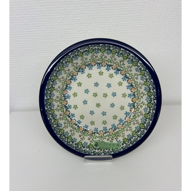 Dyb tallerken i polsk keramik i grnt mnster