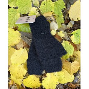 Vanter til frie fingre i sort alpaca uld 