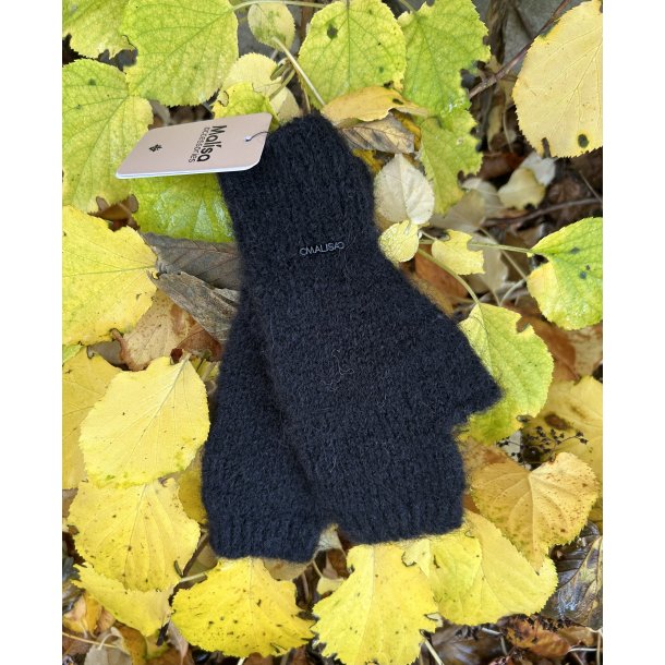 Vanter til frie fingre i sort alpaca uld 