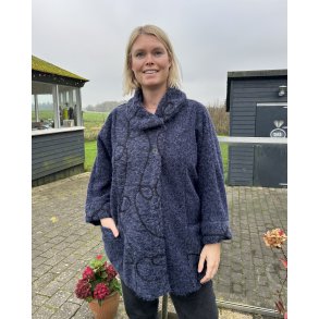 Oversize bl jakke med broderi