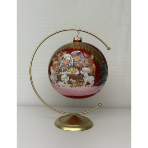 Stor mundblst rd hndmalet julekugle med julekrybbe motiv