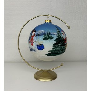 Stor mundblst julekugle med julemand og snemand 