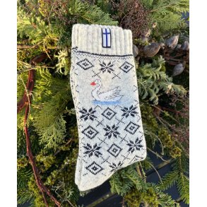 Strik sokker i 80% uld hvide med svane motiv