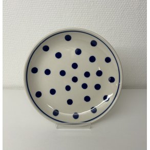 Frokost tallerken i polsk keramik hvid med bl� mellem prikker