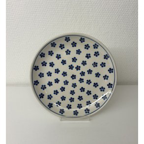 Frokost tallerken i polsk keramik hvid med bl� blomst