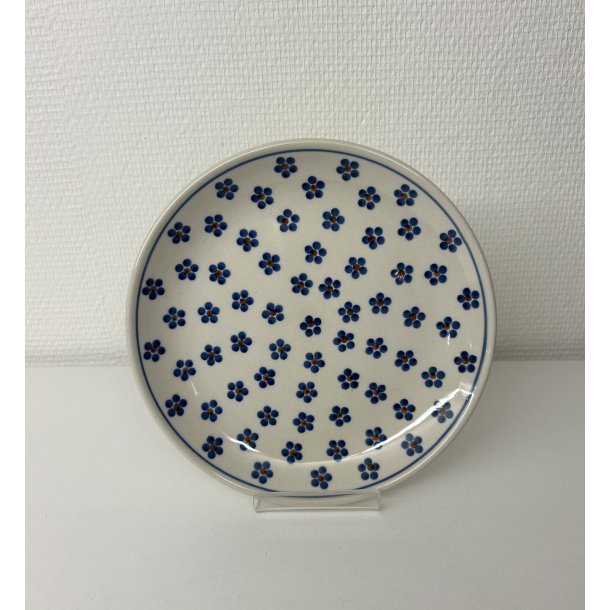 Frokost tallerken i polsk keramik hvid med bl� blomst