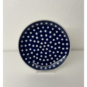 Frokost tallerken i polsk keramik bl� med hvide prikker