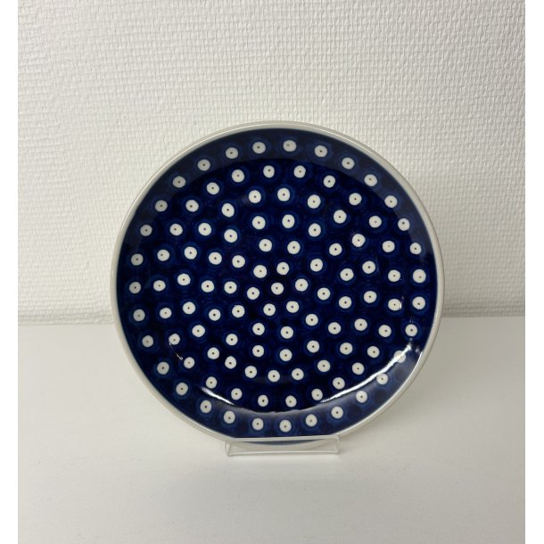 Frokost tallerken i polsk keramik bl� med hvide prikker
