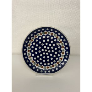 Frokost tallerken i polsk keramik bl� med brune prikker 