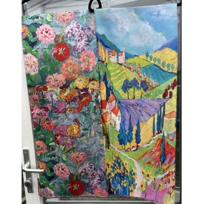 T�rkl�de med forskellig motiv p� begge sider