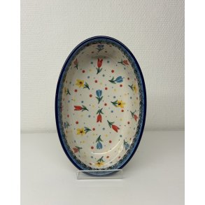 Lille oval sk�l i polsk keramik med flot blomster motiver