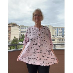Rosa one size bluse med sort tekst