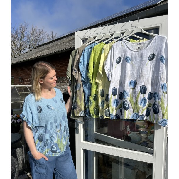 Bomulds bluse med tulipaner