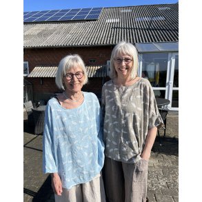 Bomulds bluse ensfarvet med paraplyer