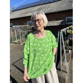 Bomulds bluse ensfarvet gr�n med paraplyer