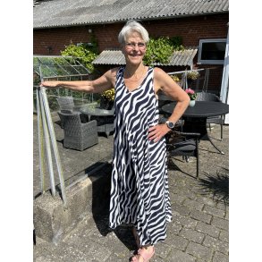 Lang strop kjole hvid med bl� zebra