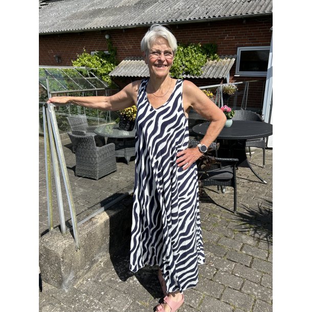 Lang strop kjole hvid med bl� zebra