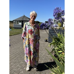 Lang gennem knappet blomstret h�r kjole skjorte