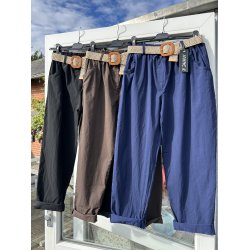 Ensfarvede bukser med b�lte og lommer S/M