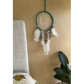 Bl Drmmefanger med fjer og perler 