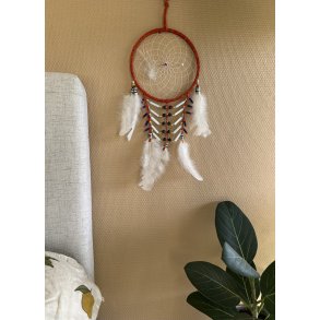 Drmmefanger i orange med hvide fjer