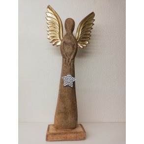 Engel i mango tr med metal vinger 