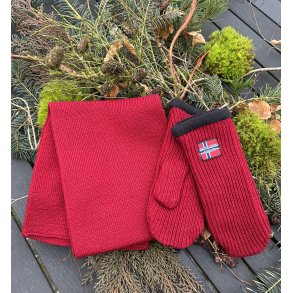 Halstrklde og luffer i uld rd