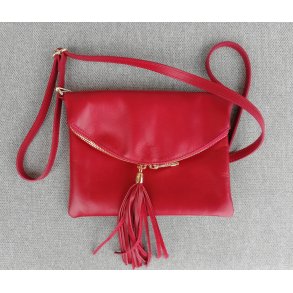 Kuvert skuldertaske i rdt skind