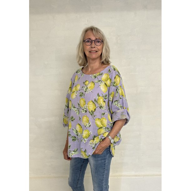 Let bomulds bluse med citron