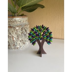 Tr i lilla, grn og bl