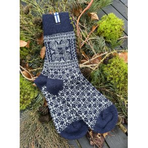 Uldsokker i marine med hvidt mnster 